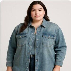 Blue Denim Snap Shirt Jacket H&M Size 4XL